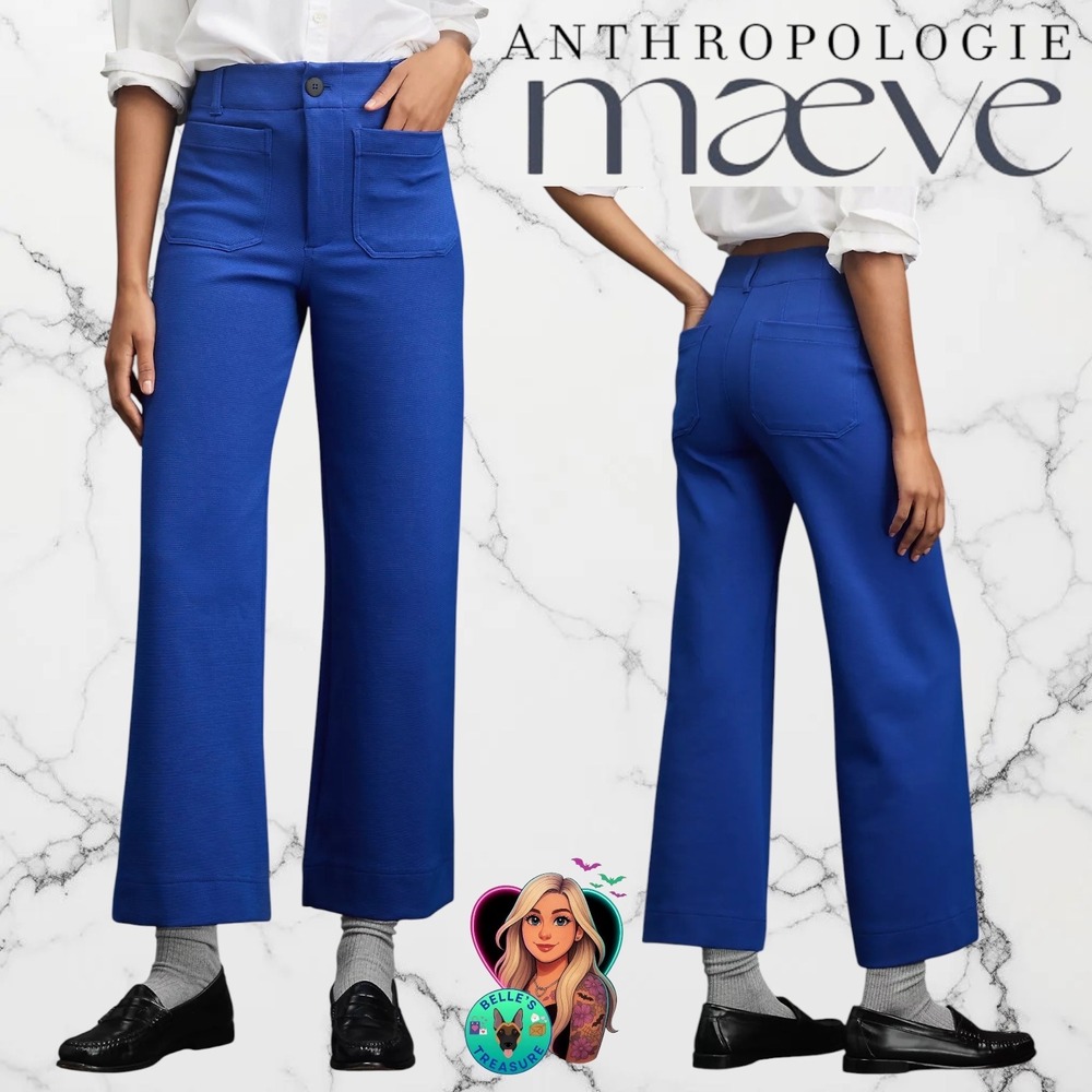 Maeve Womens 25 The Colette Wide‎ Leg Pants Linen Blend High Rise Blue Quartz